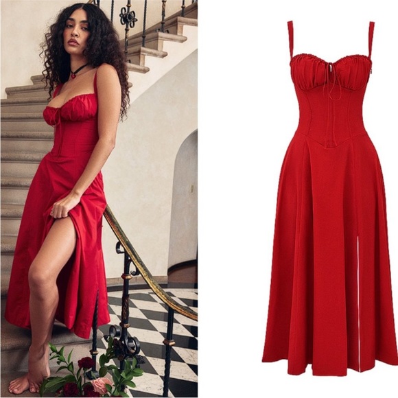 House of CB red Carmen midi flowy sun dress - Valentine’s Day outfit - Picture 7 of 12